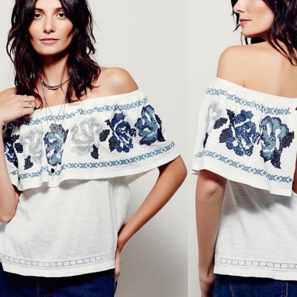 Free People To the left Embroidered Ruffle top